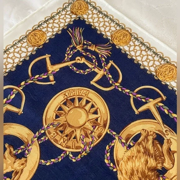 Vintage Celine Paris Navy Silk Scarf BNWT Late 1980s-Early 90s Rare France - Picture 10 of 16